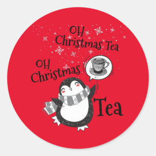 Sticker Rond Oh Christmas Tea Penguin Lover - Boisson de thé