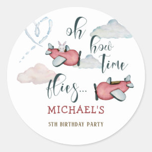 Sticker Rond Oh comment le temps vole rétro avion garçon annive