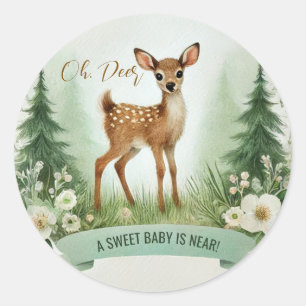Sticker Rond Oh, Deer ! Fête du Baby shower Woodland