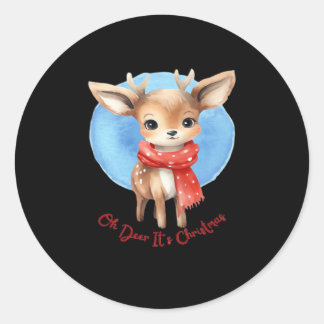 Sticker Rond Oh Deer Its Christmas Retro Classic Design