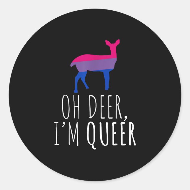 Sticker Rond Oh Deer Queer Bisexual Pride Gay Lesbian Design  (Devant)