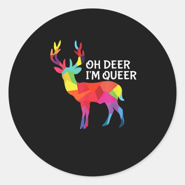 Sticker Rond Oh Deer Queer Funny Pun LGBT Pride Design (Devant)