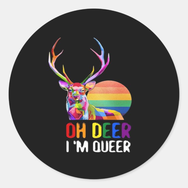 Sticker Rond Oh Deer Queer Minimal Modern Style  (Devant)