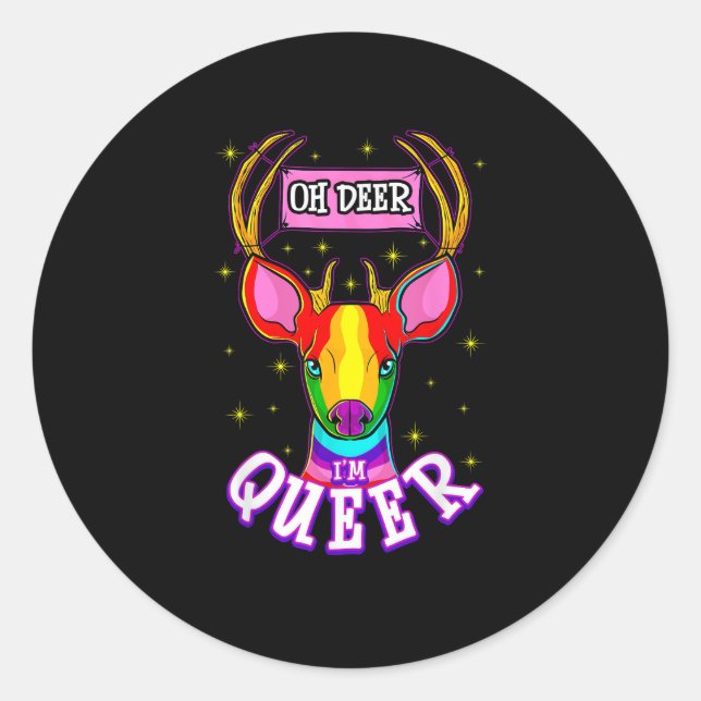 Sticker Rond Oh Deer Queer Pride Month Celebration Gift  (Devant)