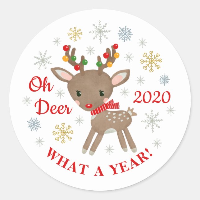 Sticker Rond Oh Deer Quel An Reinder Noël Fête (Devant)