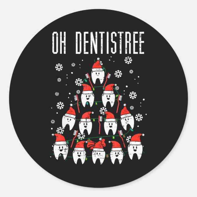 Sticker Rond Oh Dentistree Christmas Tree Teeth Dentistry Denta (Devant)