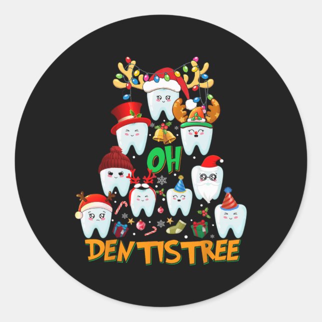 Sticker Rond Oh Dentistree Fun Christmas Tree Dental Hygiène De (Devant)