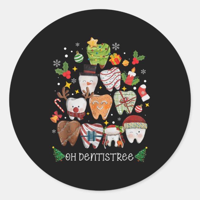 Sticker Rond Oh Dentistree Merry Christmas Dental Funny Teeth T (Devant)