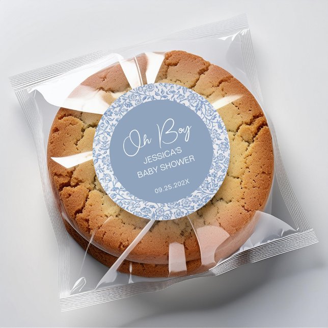Sticker Rond Oh Garçon Bleu Toile Blanc Baby shower de motifs f (Créateur téléchargé)