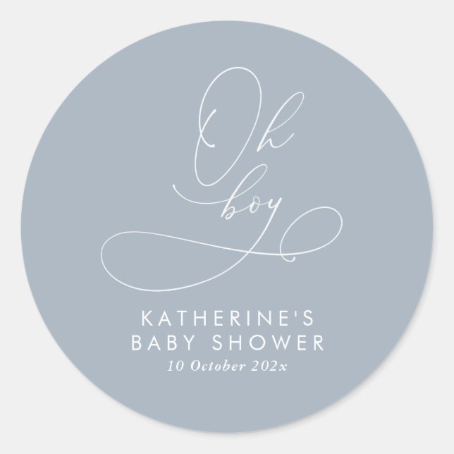 Sticker Rond Oh garçon Dusty Baby shower bleu Merci (Devant)