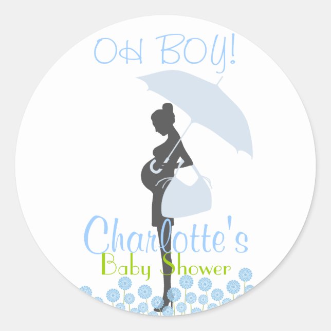 Sticker Rond OH GARÇON ! Fête Baby shower Silhouette Bleue Favo (Devant)