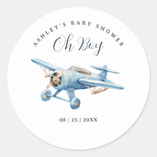 Sticker Rond Oh Garçon! L'aventure Attend Fête de Bébé Avion