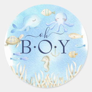 Sticker Rond Oh garçon sous le Baby shower marin Favor