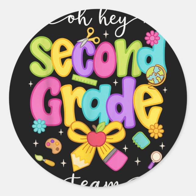 Sticker Rond Oh Hey Second Grade Coquette Bow Happy Back To Sch (Devant)