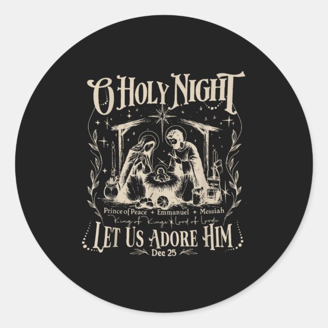 Sticker Rond Oh Holy Night Let Us Adore Him Christmas Christian (Devant)