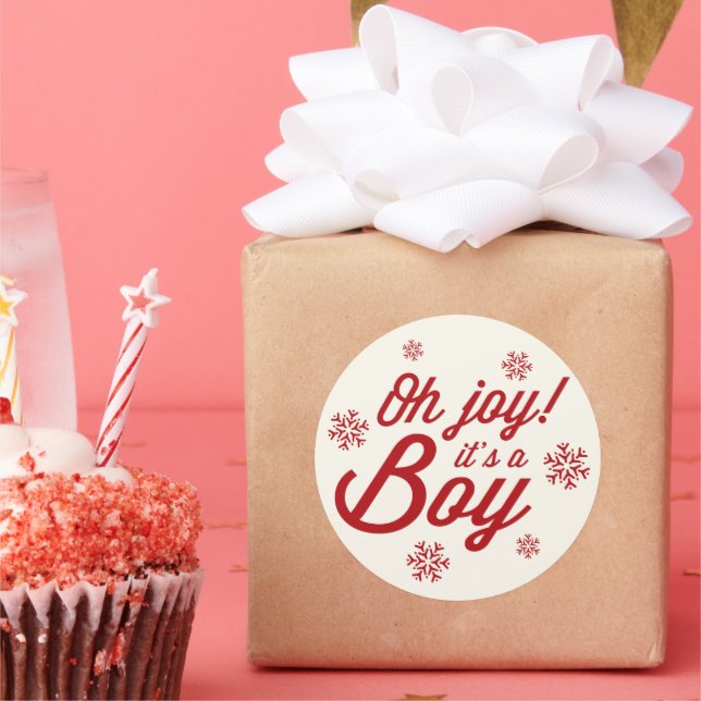 Sticker Rond Oh Joy C'est un garçon Elegant Snowflakes Naissanc (Fête)