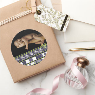 Sticker Rond OH Joy... C'est un garçon ! Photo bébé