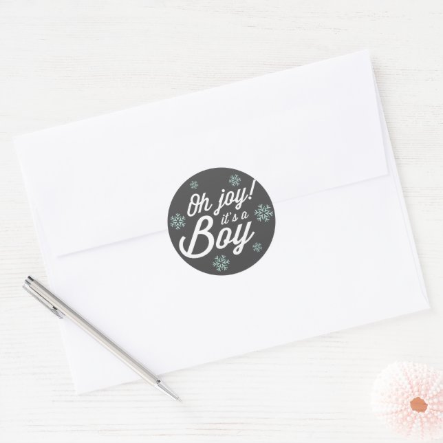 Sticker Rond Oh Joy It's A Boy Photo Holiday Faire-part de nais (Enveloppe)