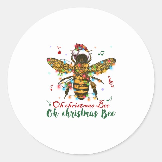 Sticker Rond Oh Joyeux cadeau d'abeille de Noël (Devant)