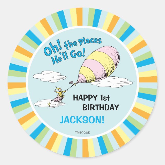 Sticker Rond Oh, Les Endroits Où Il Va Aller ! - Premier annive (Devant)