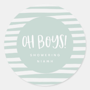 Sticker Rond Oh les gars, fête baby shower jumelle