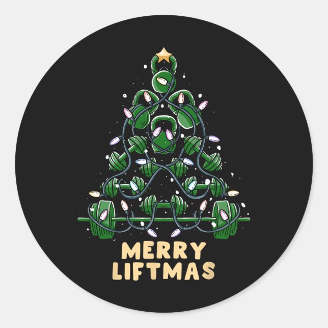 Sticker Rond Oh Liftmas Tree Kettlebell Gym Vilain Noël (Devant)