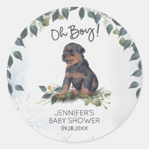 Sticker Rond Oh mon Dieu ! Baby shower Rotweiler Puppy