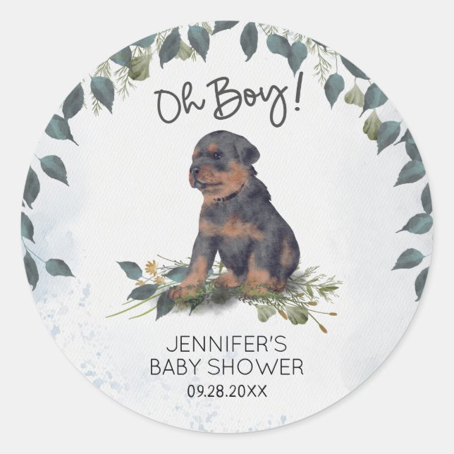 Sticker Rond Oh mon Dieu ! Baby shower Rotweiler Puppy (Devant)