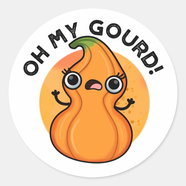 Sticker Rond Oh My Gourd Funny Veggie Pun (Devant)