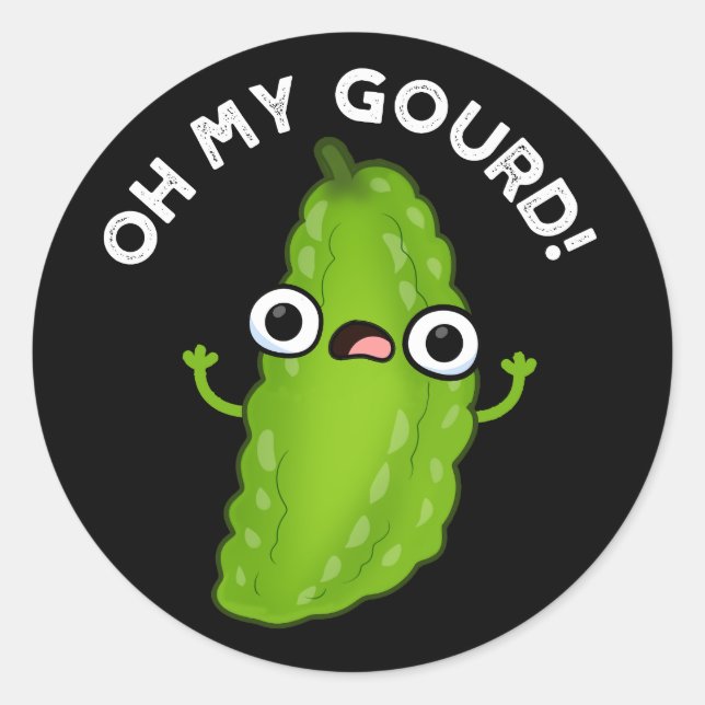 Sticker Rond Oh My Gourd Funny Veggie Pun Dark BG (Devant)