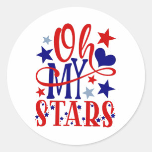 Sticker Rond Oh My Stars Fireworks 4 juillet Fête de l'Indépend