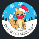 Sticker Rond Oh pour Fox Sake, Funny Christmas<br><div class="desc">Joli dessin à la main fox avec facemask,  papier toilette et désinfectant sarcasme fox stickers Noël.</div>