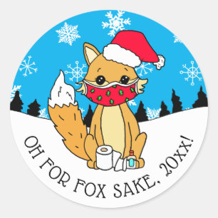 Sticker Rond Oh pour Fox Sake, Funny Christmas