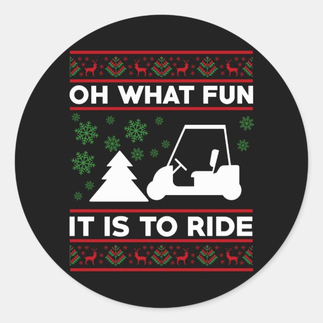 Sticker Rond Oh Quel Amusant C'Est De Circuler Golf Panier Noël (Devant)