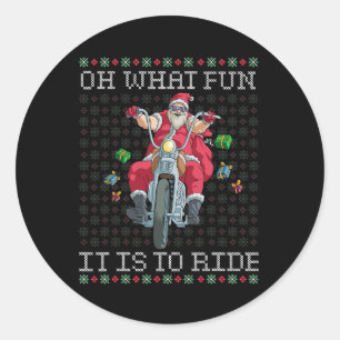 Sticker Rond Oh Quel Amusant C'Est De Circuler Moto Noël Gif