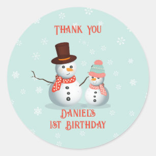 Sticker Rond Oh Quel Amusant Snowman Anniversaire