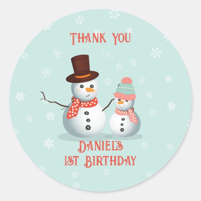 Sticker Rond Oh Quel Amusant Snowman Anniversaire (Devant)