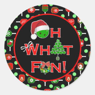 Sticker Rond Oh Quelle Amusement Palettes de Pickleball de Noël