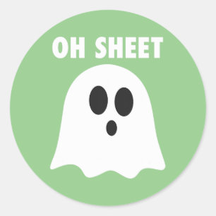 Sticker Rond Oh Sheet - Humoristique Halloween Ghost Pun Oh She