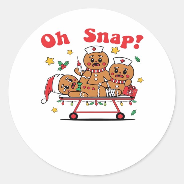 Sticker Rond Oh Snap Gingerbread École infirmière Noël classiqu (Devant)