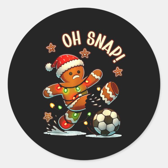 Sticker Rond Oh Snap Gingerbread Soccer Xmas Light Holiday  (Devant)