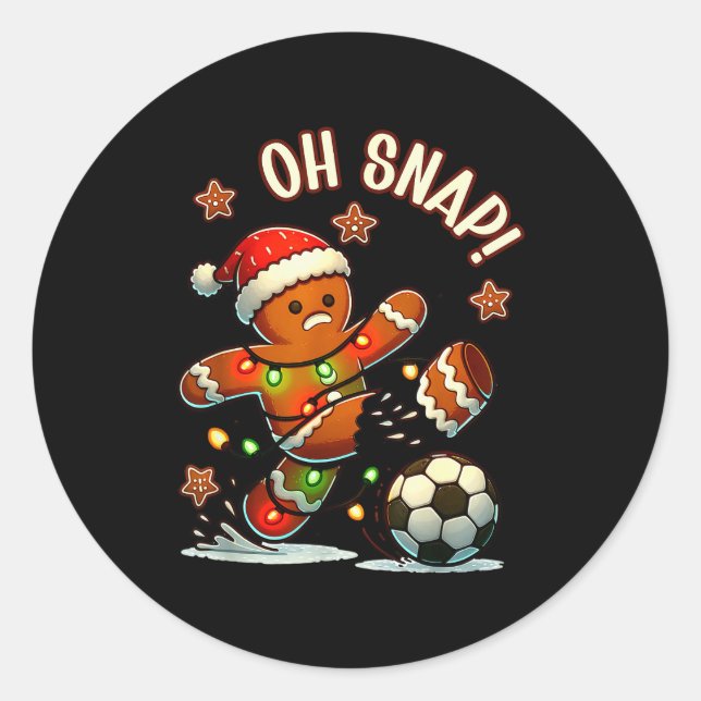 Sticker Rond Oh Snap Gingerbreadman Christmas Soccer  (Devant)