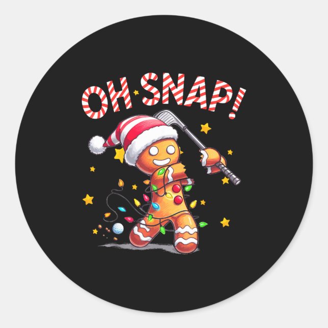 Sticker Rond Oh Snap Gingerbreadman Xmas Golfer Golf Christmas  (Devant)