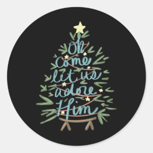 Sticker Rond Oh Venez Admirez-Le Christian Jésus Noël