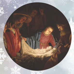 Sticker Rond Oh Viens, Adore-Lui Bébé Jésus