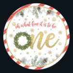Sticker Rond Oh What Fun it to Be One - Christmas (WR)<br><div class="desc">Un article parfait pour compléter n'importe quelle fête d'anniversaire de Noël!</div>