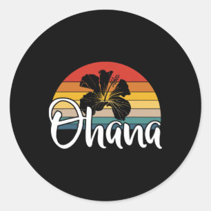 Sticker Rond Ohana Hawaii Hibiscus Fleur les années 70 Famille 
