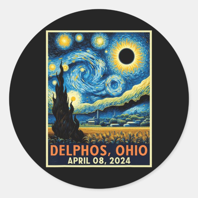 Sticker Rond Ohio Total Solar Eclipse 2024 Starry Night Van Gog (Devant)