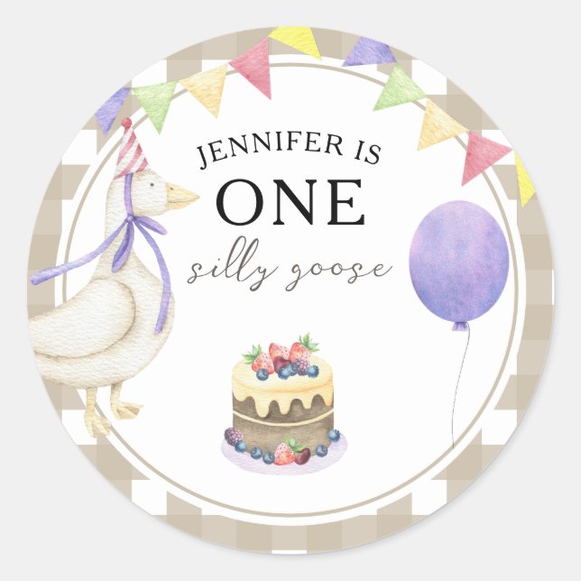 Sticker Rond Oie aquarelle 1er anniversaire (Devant)