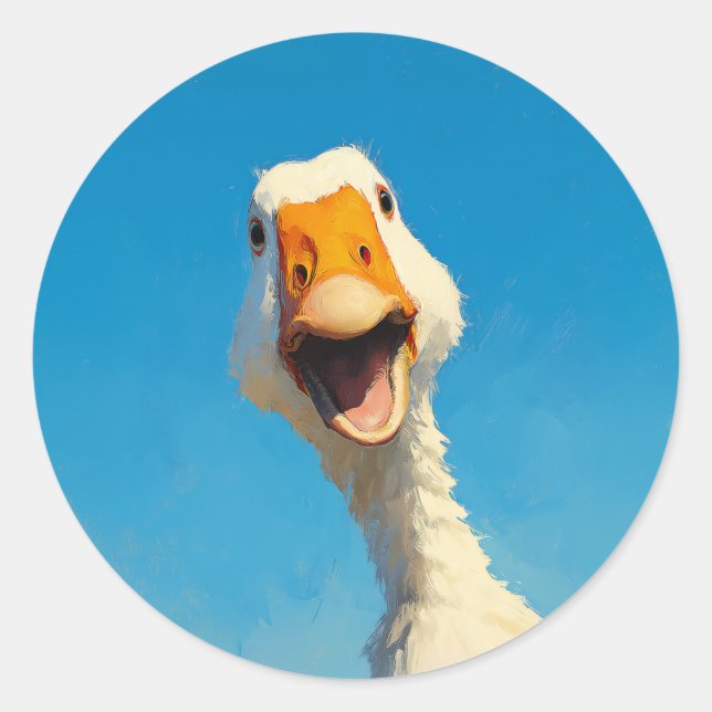 Sticker Rond Oie joyeuse sous un ciel bleu (Devant)